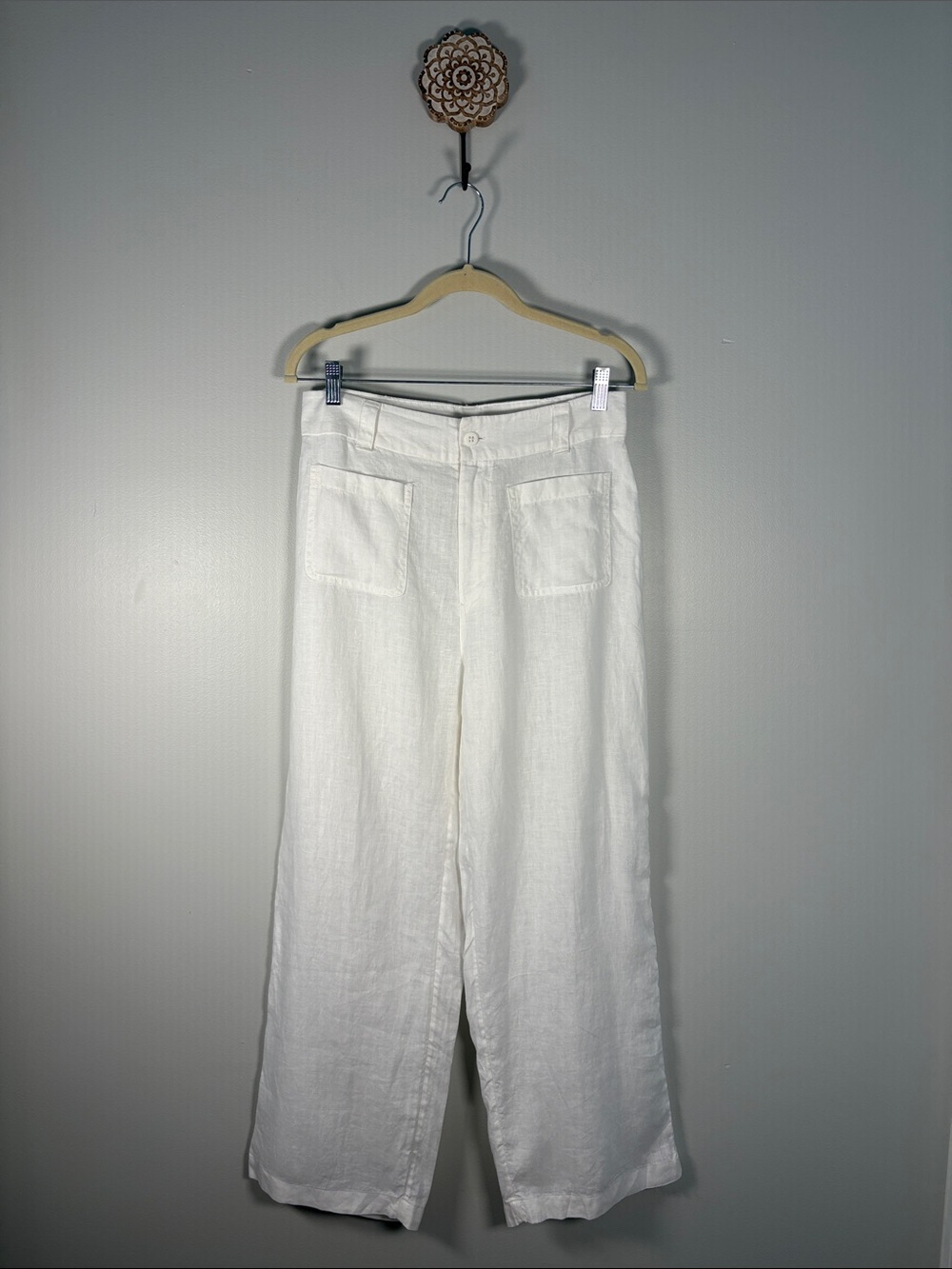 Nicole Miller White Wide-Leg 100% Linen Pants
